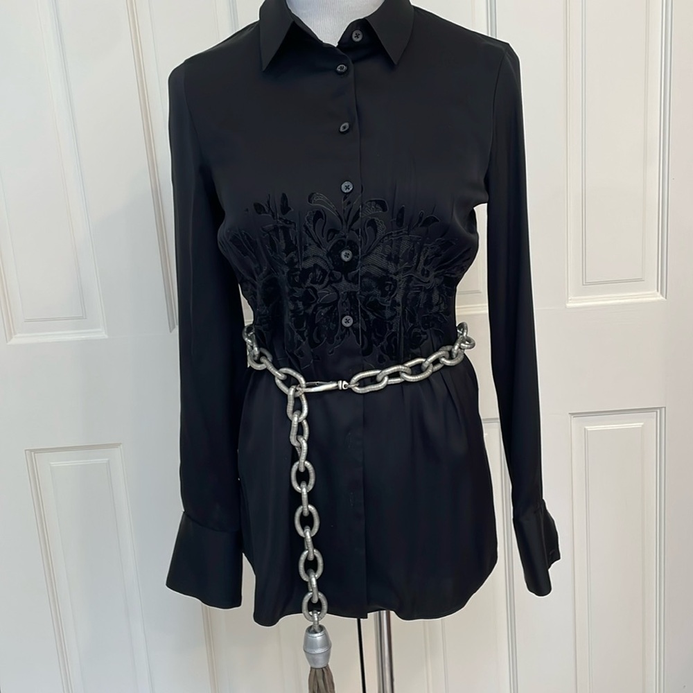 DKNY chain link belt with tassel